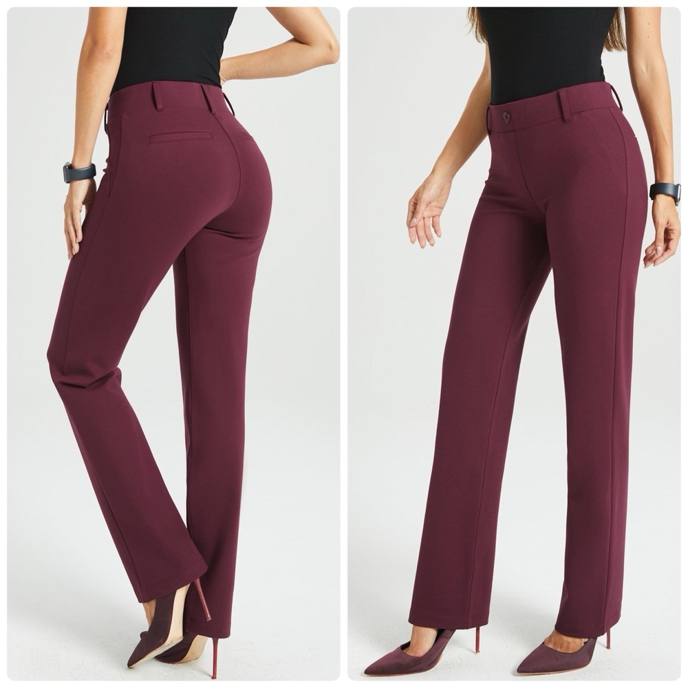 Batabrand Classic DPYP Dress Pants Yoga Pants Straight Size Medium‎ Burgundy Red